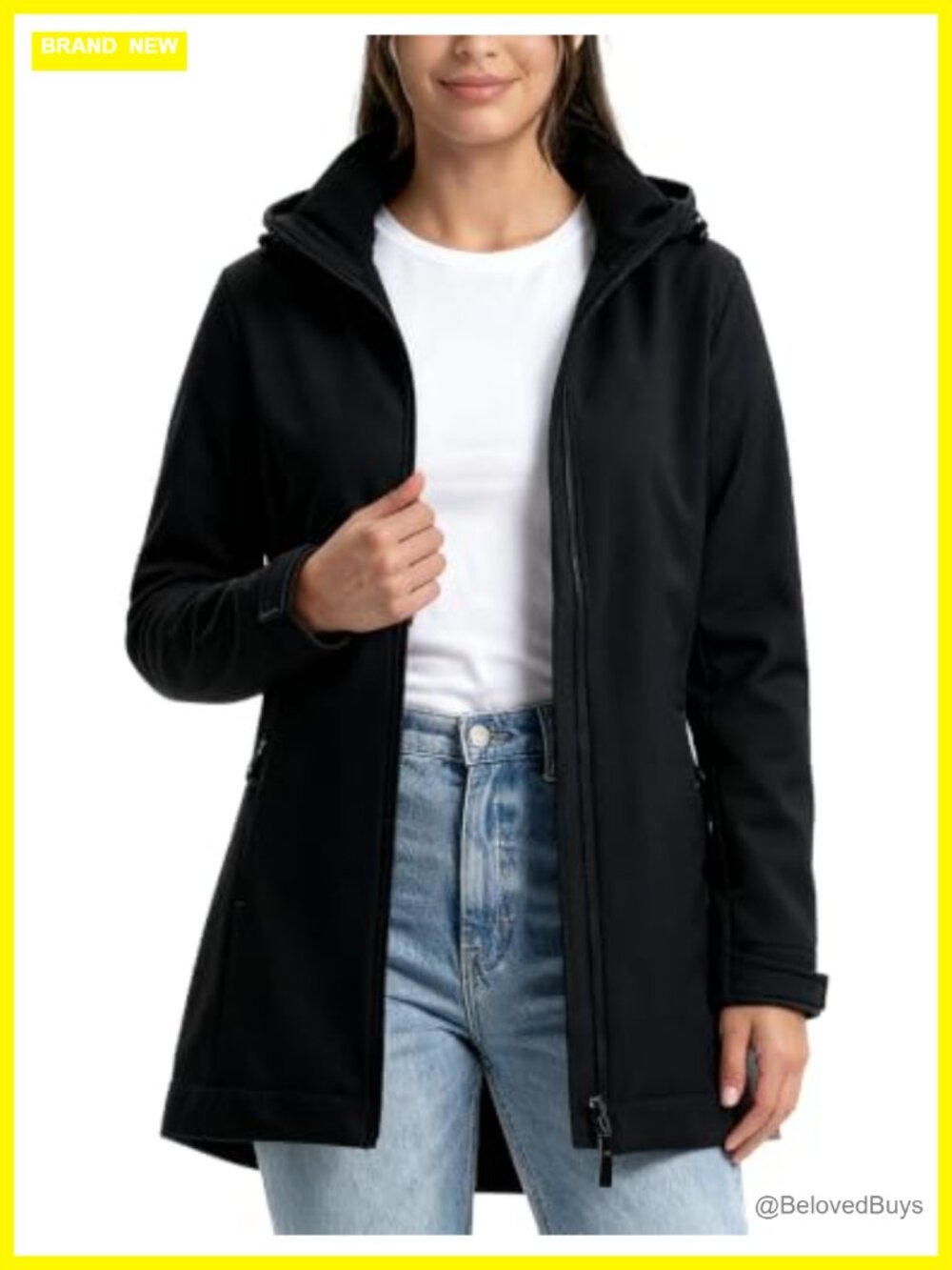 Womens Softshell Jacket Hooded Fleece Lined Waterproof Rain Jacket